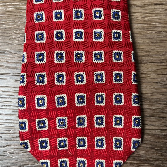 Polo by Ralph Lauren‎ Red Geometric Silk Necktie Made By Hand Mens - Picture 2 of 6